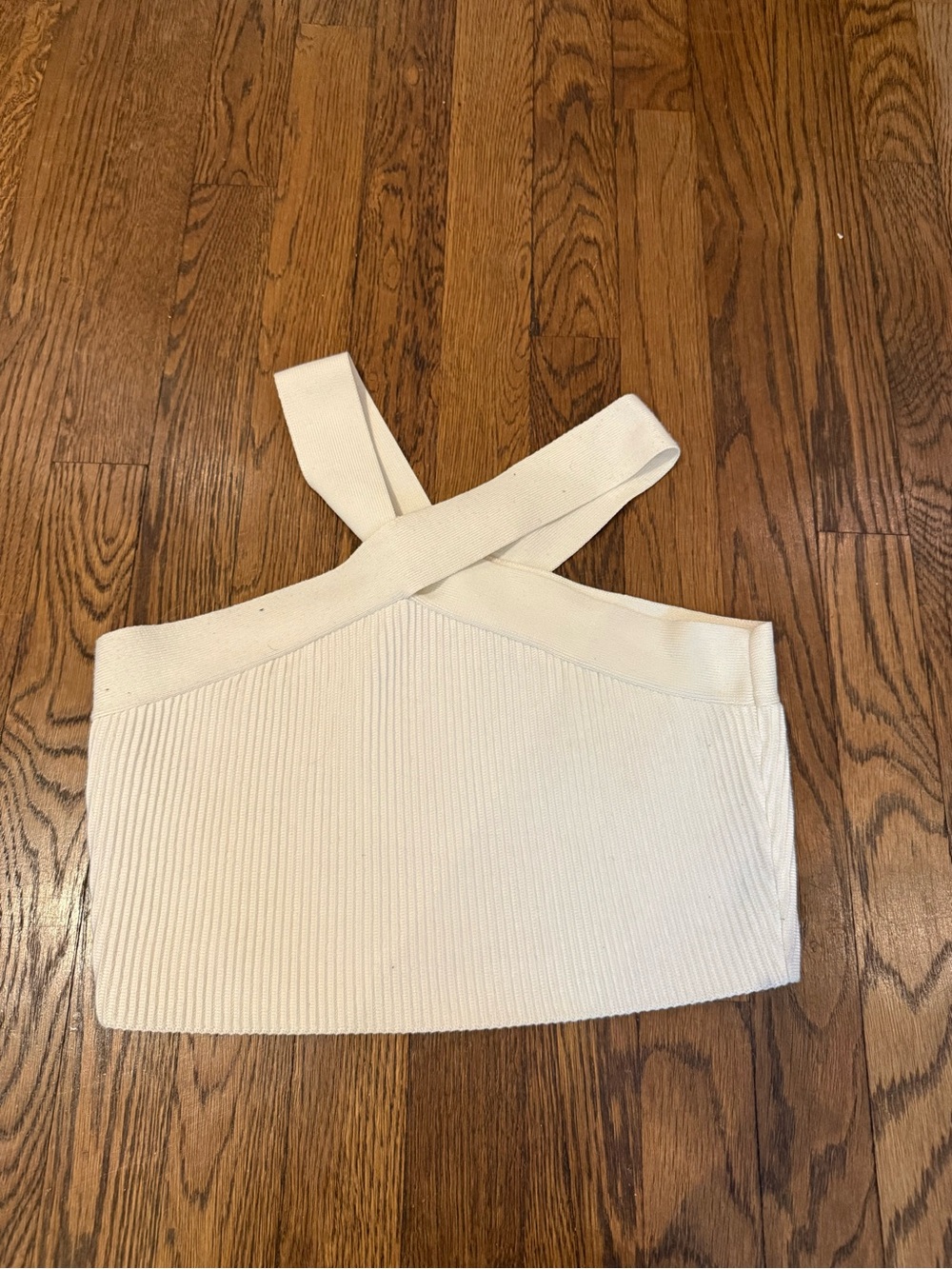 Ardene Cream Ribbed Cross-Strap Crop Top
